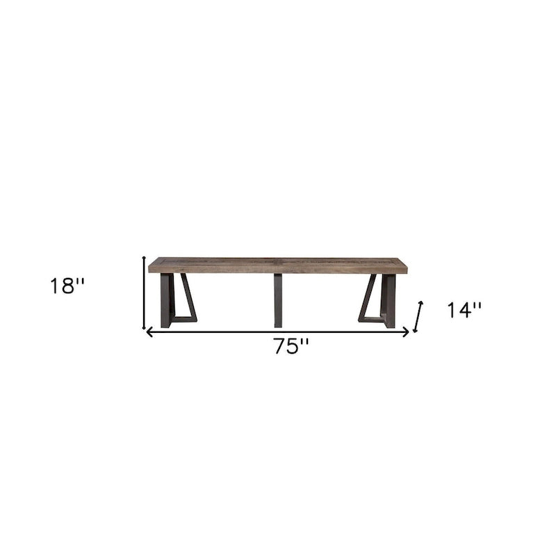 75" Natural and Black Distressed Solid Wood Dining Bench