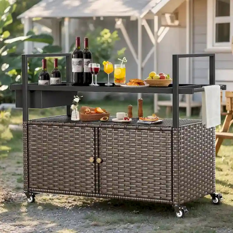 Outdoor Rolling Grill Cart Table with Wheels