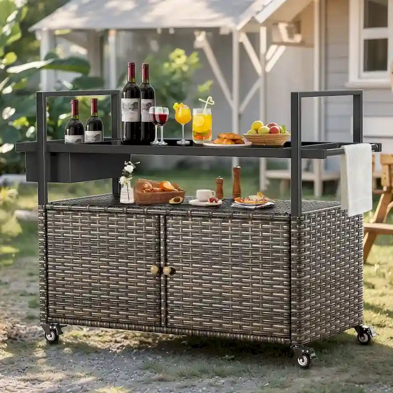 Outdoor Rolling Grill Cart Table with Wheels