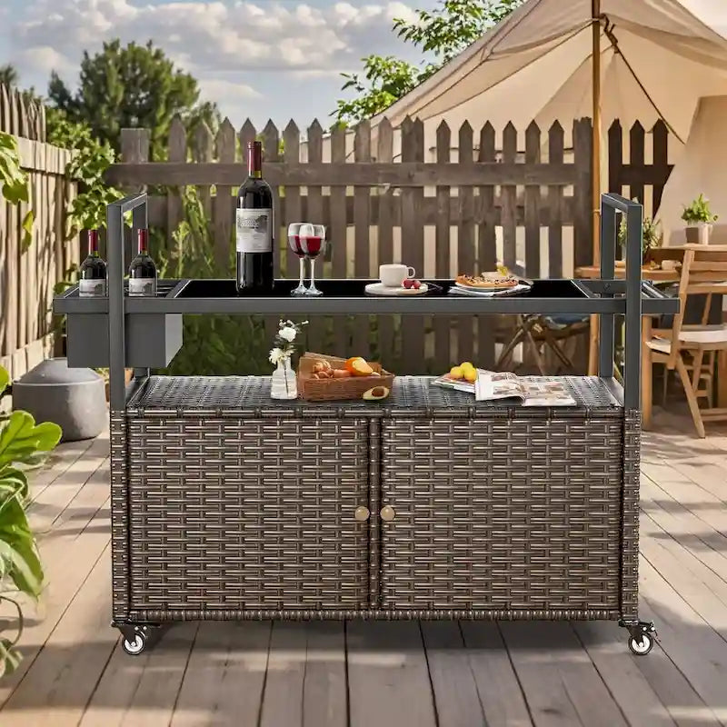 Outdoor Rolling Grill Cart Table with Wheels