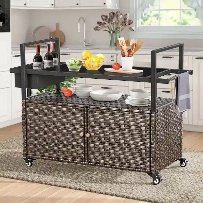 Outdoor Rolling Grill Cart Table with Wheels