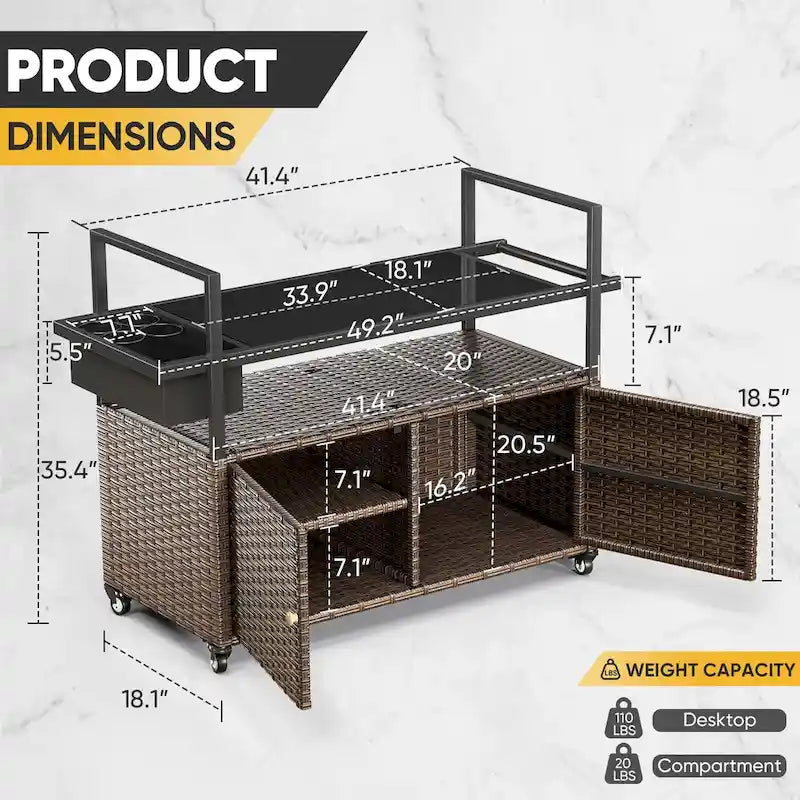 Outdoor Rolling Grill Cart Table with Wheels