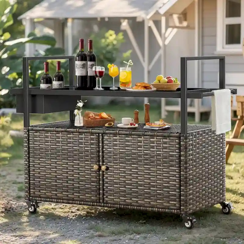 Outdoor Rolling Grill Cart Table with Wheels
