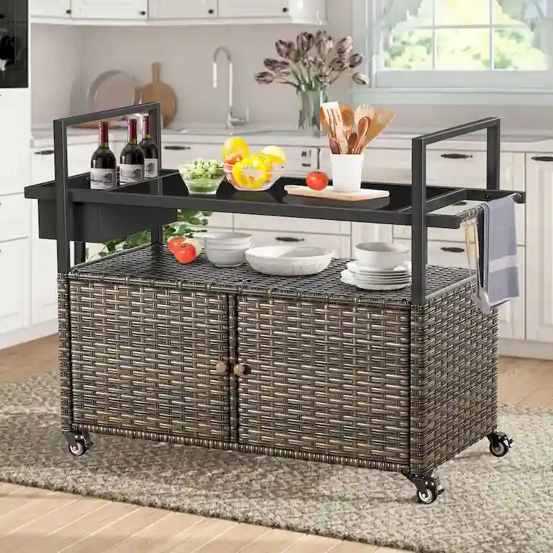Outdoor Rolling Grill Cart Table with Wheels