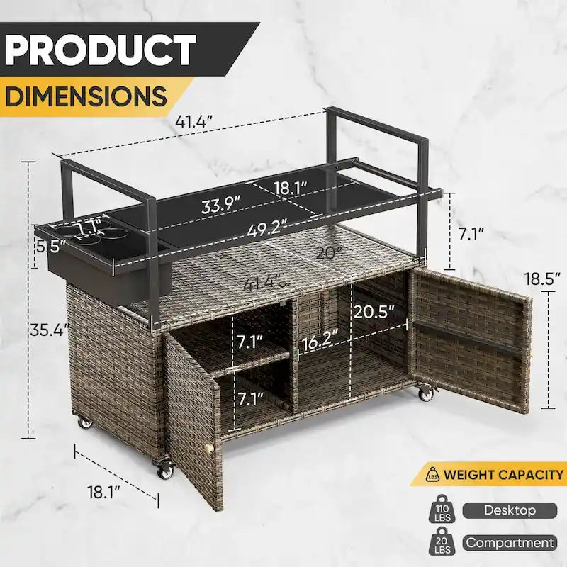 Outdoor Rolling Grill Cart Table with Wheels
