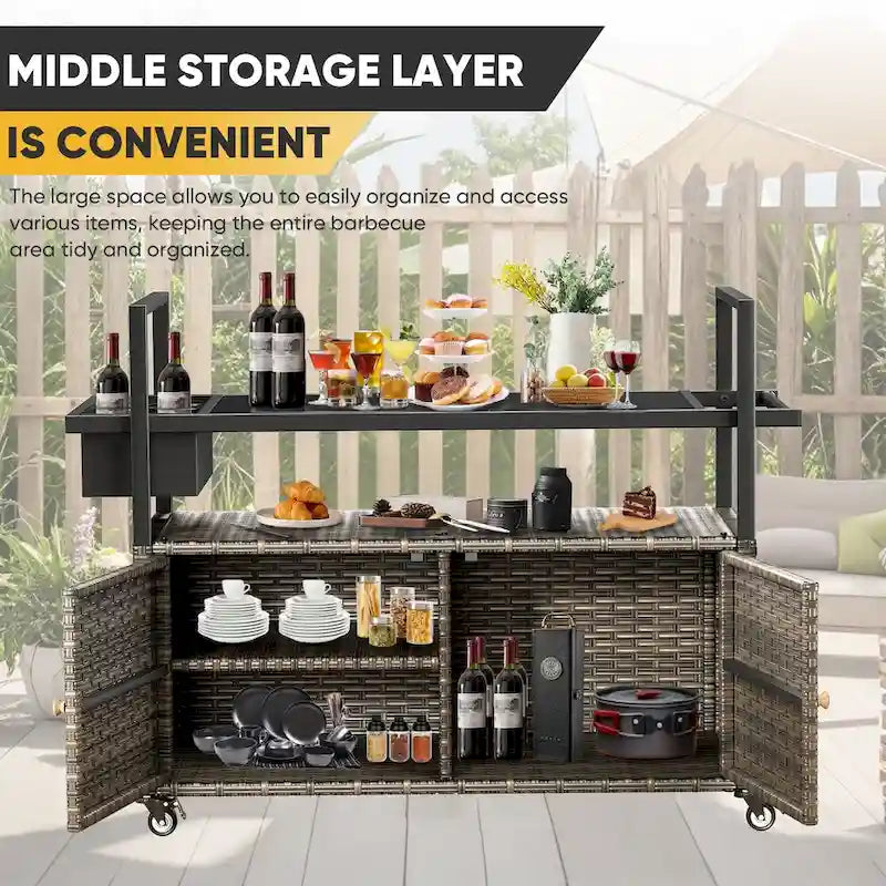 Outdoor Rolling Grill Cart Table with Wheels