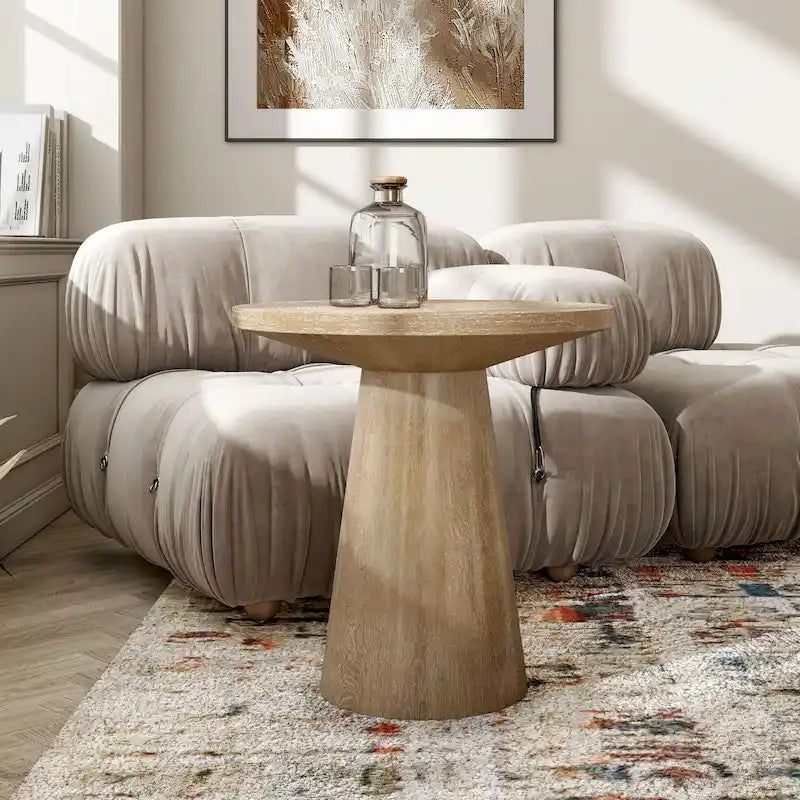 Modern Round Solid Wood Pedestal End Table