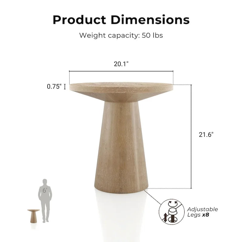 Modern Round Solid Wood Pedestal End Table