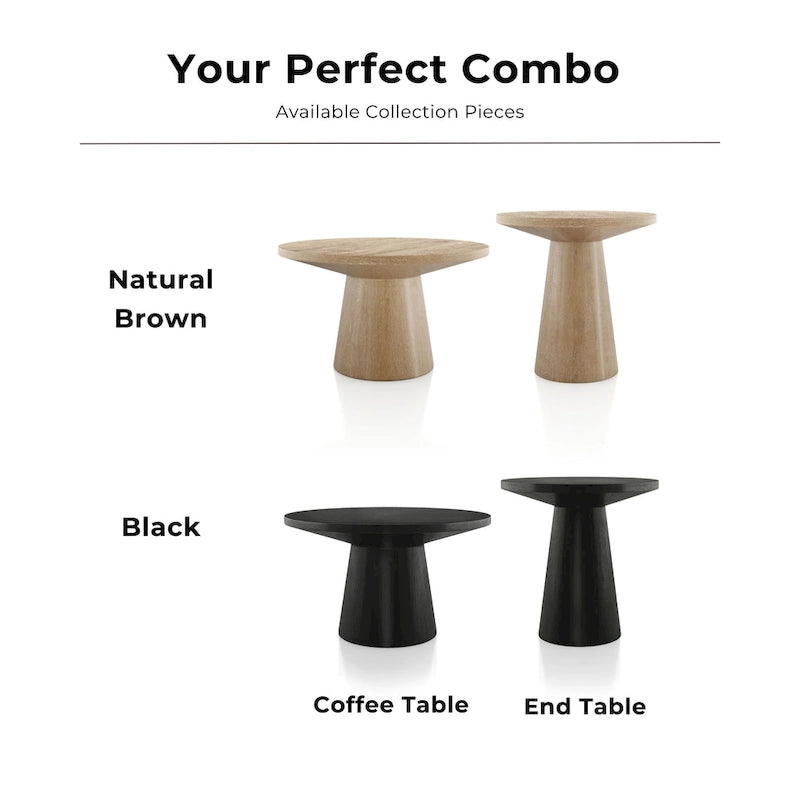 Modern Round Solid Wood Pedestal End Table