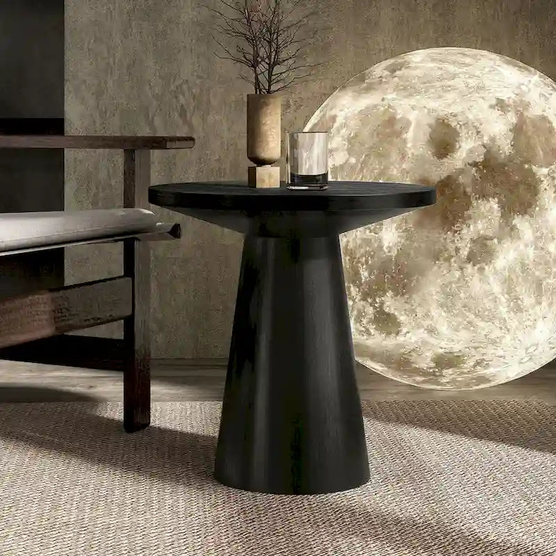 Modern Round Solid Wood Pedestal End Table