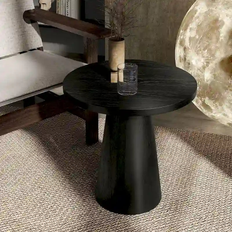 Modern Round Solid Wood Pedestal End Table