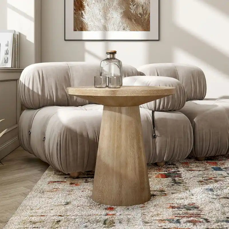 Modern Round Solid Wood Pedestal End Table