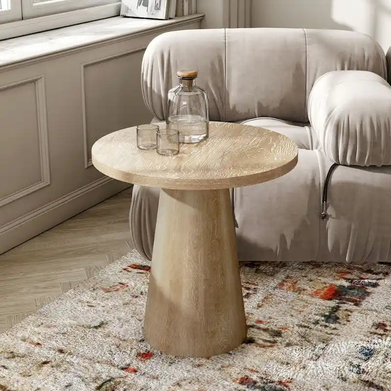 Modern Round Solid Wood Pedestal End Table