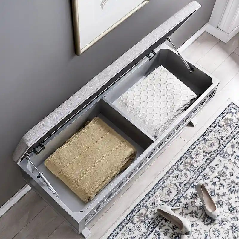 Mirrored Diamond Filigree X Base Lift Top Storage Bench