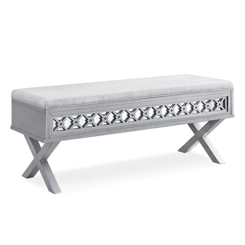 Mirrored Diamond Filigree X Base Lift Top Storage Bench