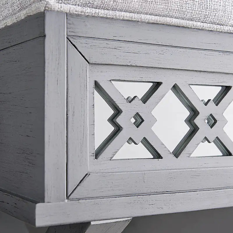 Mirrored Diamond Filigree X Base Lift Top Storage Bench