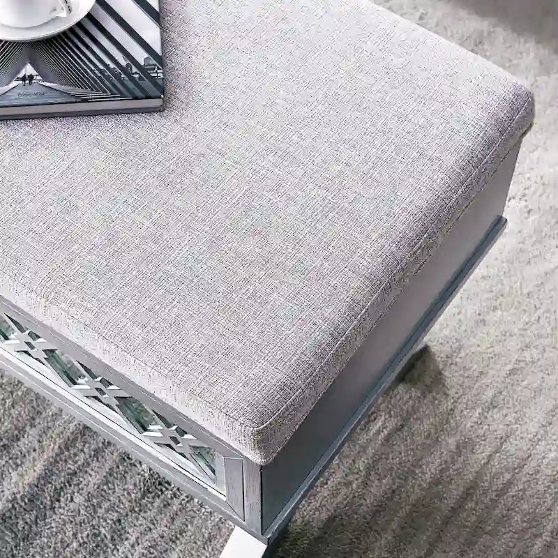 Mirrored Diamond Filigree X Base Lift Top Storage Bench