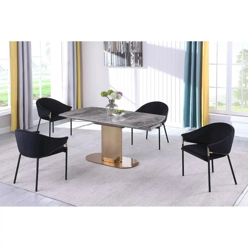 Extendable Marbleized Ceramic Top Dining Table with Steel Base