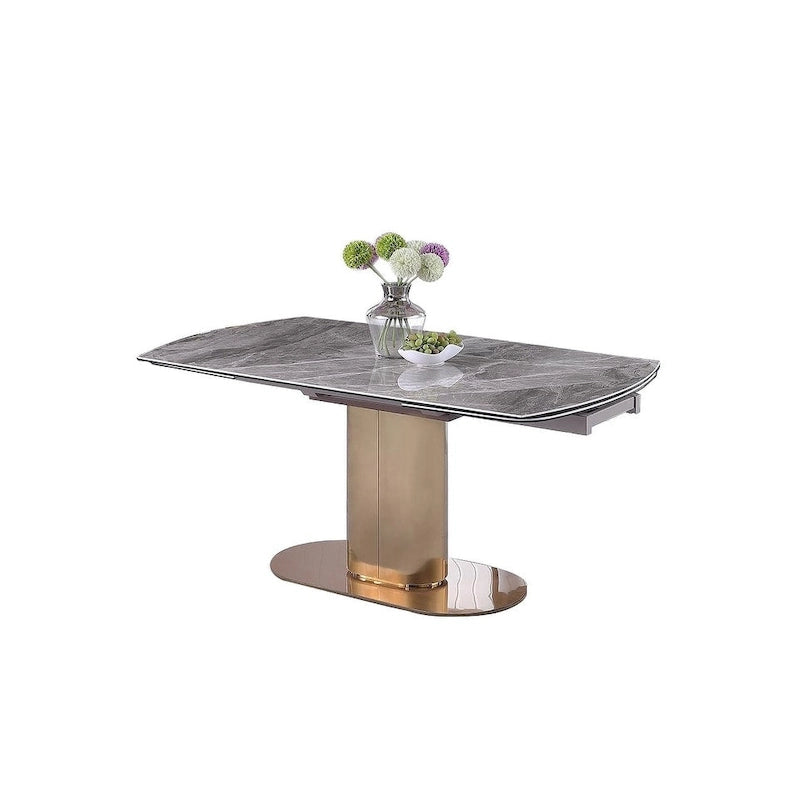 Extendable Marbleized Ceramic Top Dining Table with Steel Base