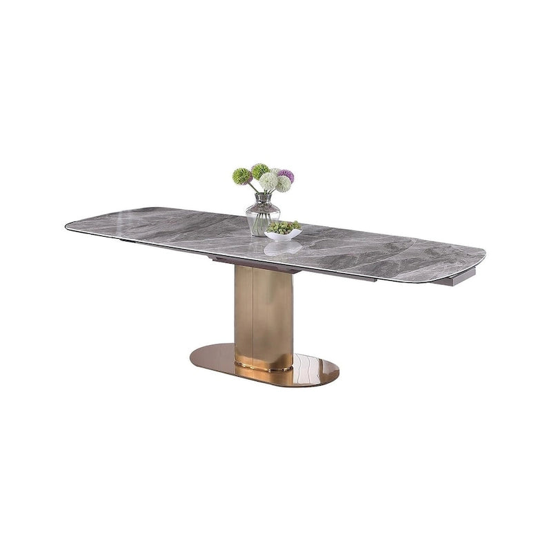 Extendable Marbleized Ceramic Top Dining Table with Steel Base