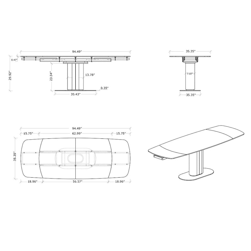 Extendable Marbleized Ceramic Top Dining Table with Steel Base