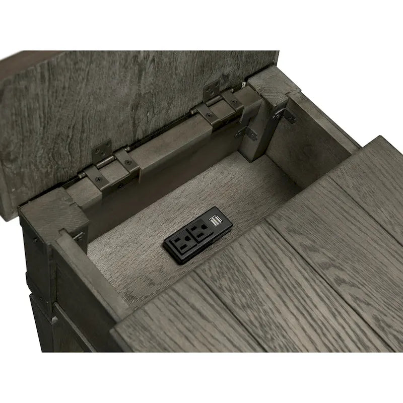 Brushed Pewter Chairside Table with Drawer and Shelf
