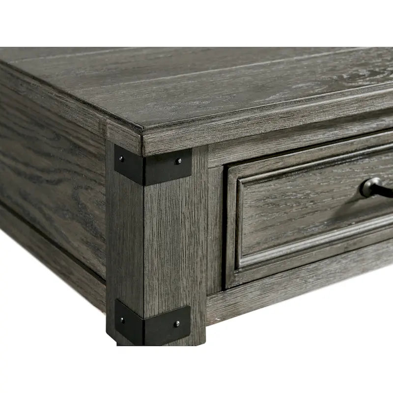 Brushed Pewter Chairside Table with Drawer and Shelf