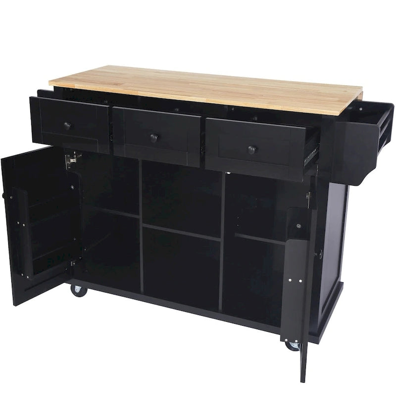 Kitchen Island with 5 Wheels, Storage Cabinet and 3 Drawers