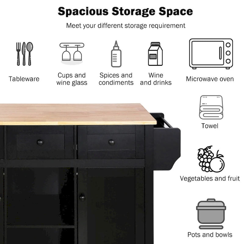 Kitchen Island with 5 Wheels, Storage Cabinet and 3 Drawers