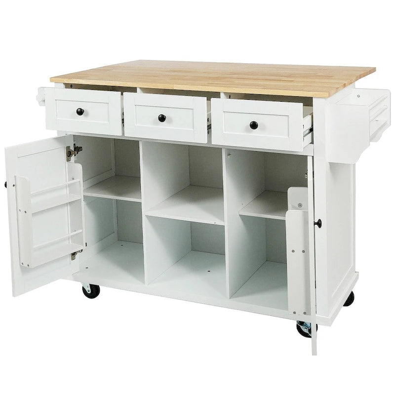Kitchen Island with 5 Wheels, Storage Cabinet and 3 Drawers