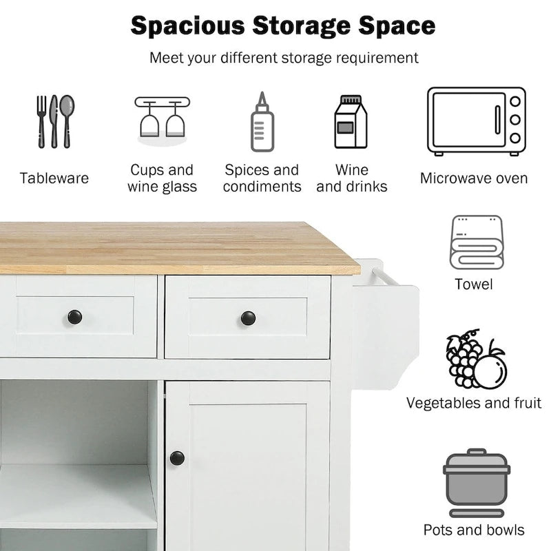 Kitchen Island with 5 Wheels, Storage Cabinet and 3 Drawers