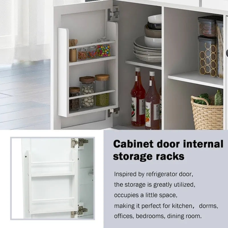 Kitchen Island with 5 Wheels, Storage Cabinet and 3 Drawers