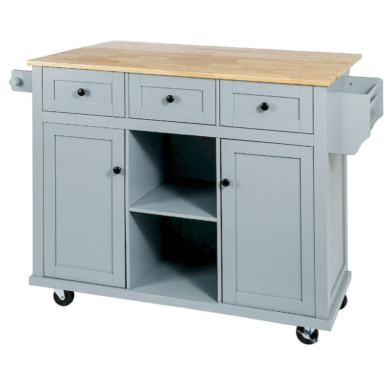 Kitchen Island with 5 Wheels, Storage Cabinet and 3 Drawers