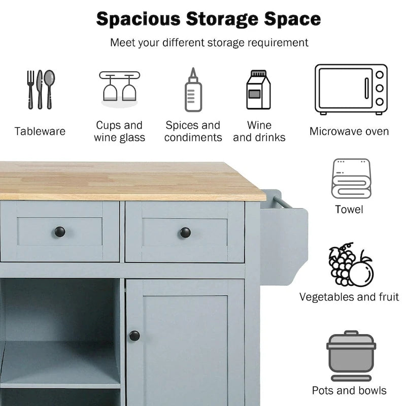 Kitchen Island with 5 Wheels, Storage Cabinet and 3 Drawers