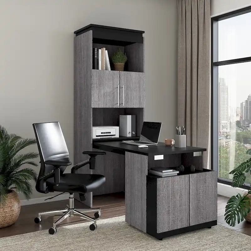 30W Tall Storage Cabinet with Doors and Fold-Out Desk