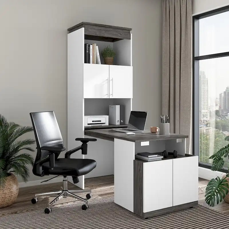 30W Tall Storage Cabinet with Doors and Fold-Out Desk
