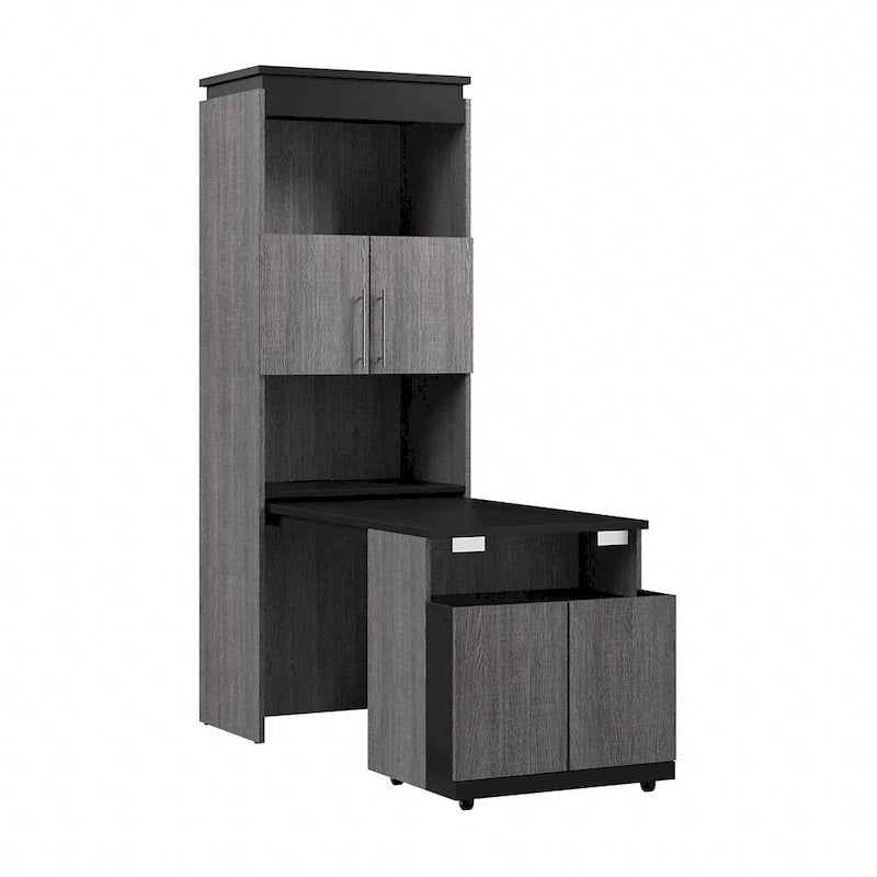 30W Tall Storage Cabinet with Doors and Fold-Out Desk