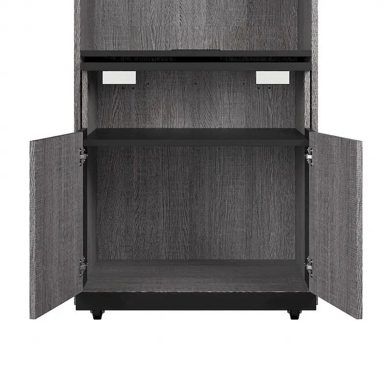 30W Tall Storage Cabinet with Doors and Fold-Out Desk
