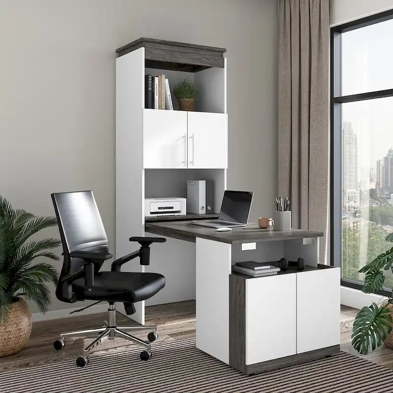 30W Tall Storage Cabinet with Doors and Fold-Out Desk