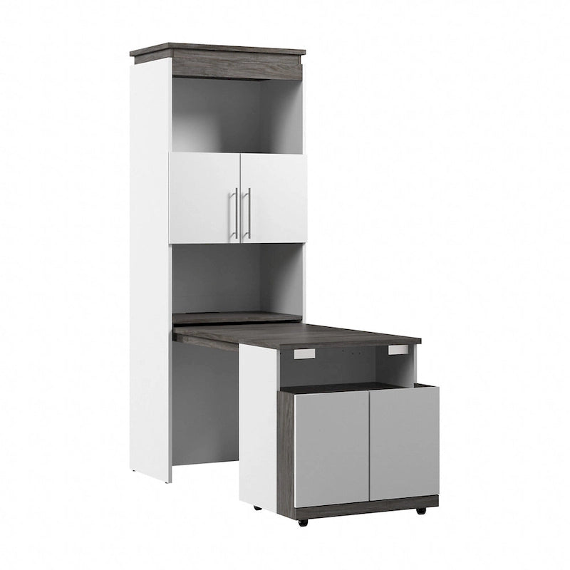 30W Tall Storage Cabinet with Doors and Fold-Out Desk