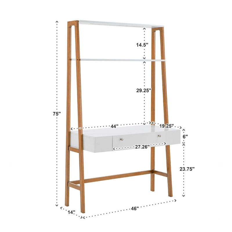 46 Wide Leaning Ladder Desk with Bookcase Option