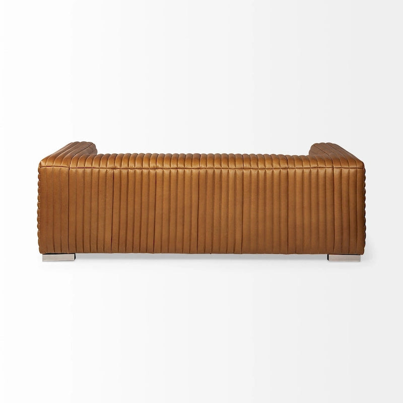 Cognac Genuine Leather Wrapped Sofa - 86.6L x 38.6W x 26.4H