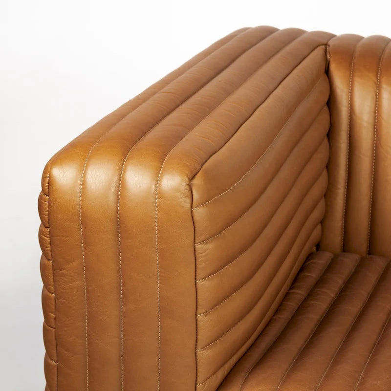 Cognac Genuine Leather Wrapped Sofa - 86.6L x 38.6W x 26.4H
