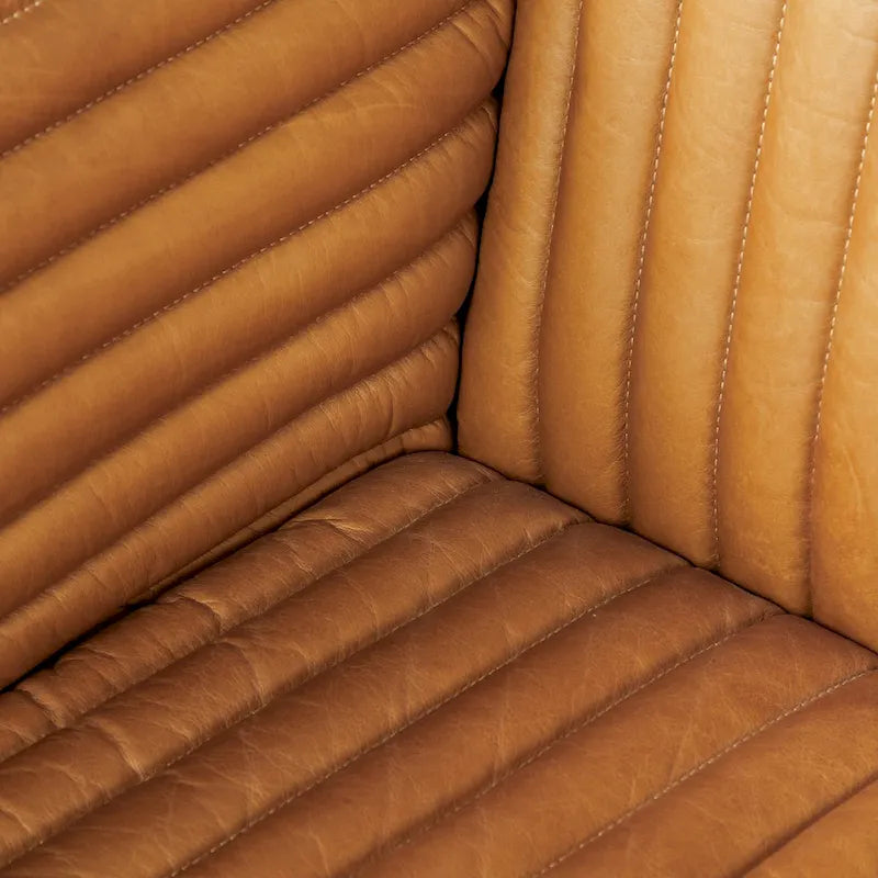 Cognac Genuine Leather Wrapped Sofa - 86.6L x 38.6W x 26.4H