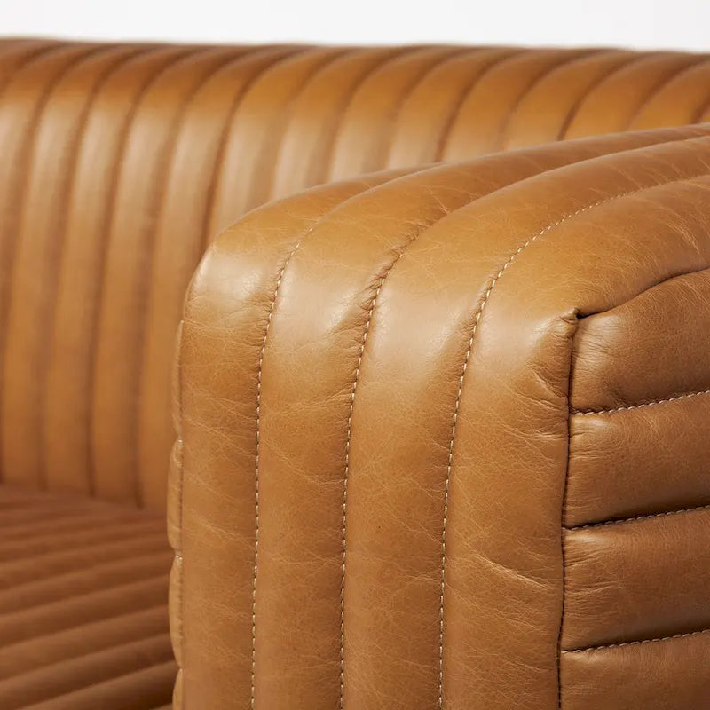 Cognac Genuine Leather Wrapped Sofa - 86.6L x 38.6W x 26.4H
