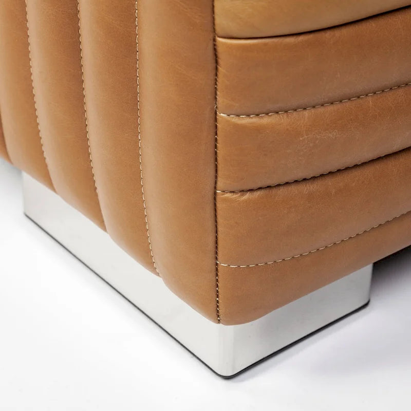 Cognac Genuine Leather Wrapped Sofa - 86.6L x 38.6W x 26.4H