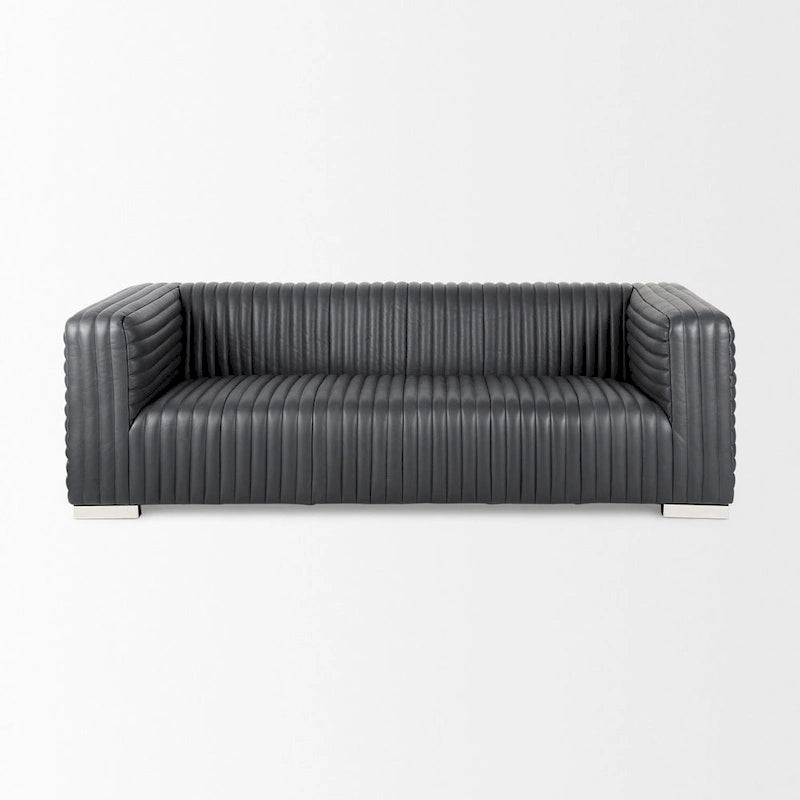 Cognac Genuine Leather Wrapped Sofa - 86.6L x 38.6W x 26.4H