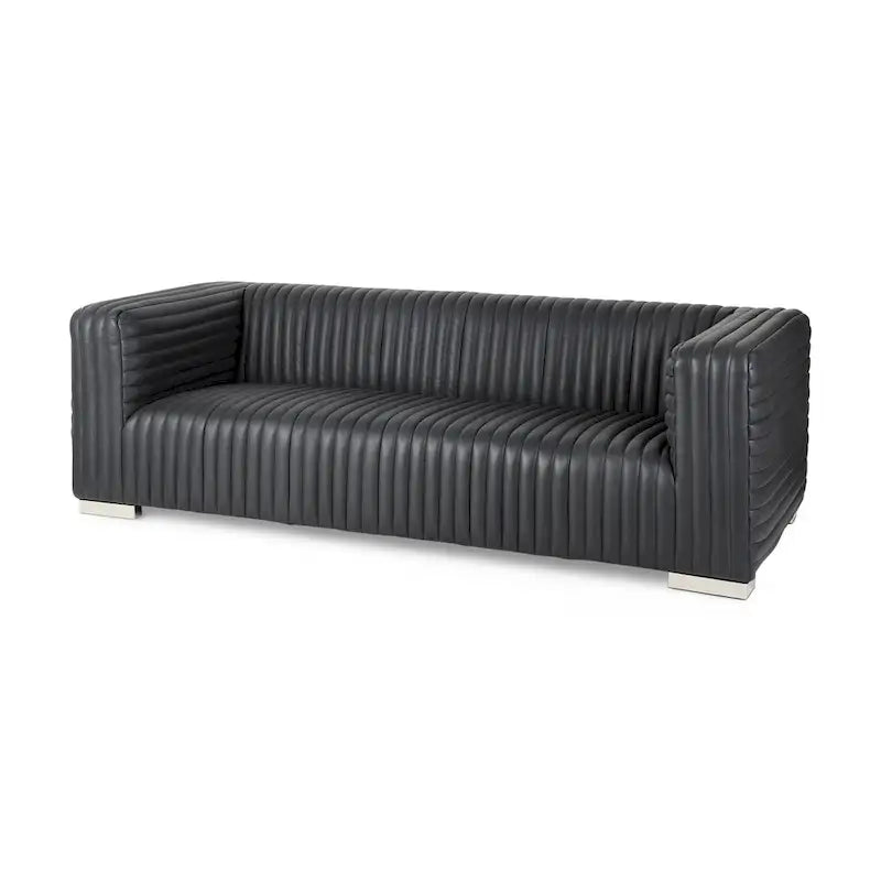 Cognac Genuine Leather Wrapped Sofa - 86.6L x 38.6W x 26.4H