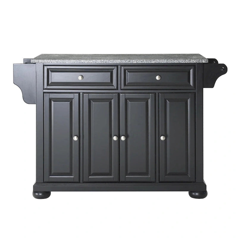 Solid Granite Top Kitchen Island in Black Finish - 51.5"W x 18"D x 34"H