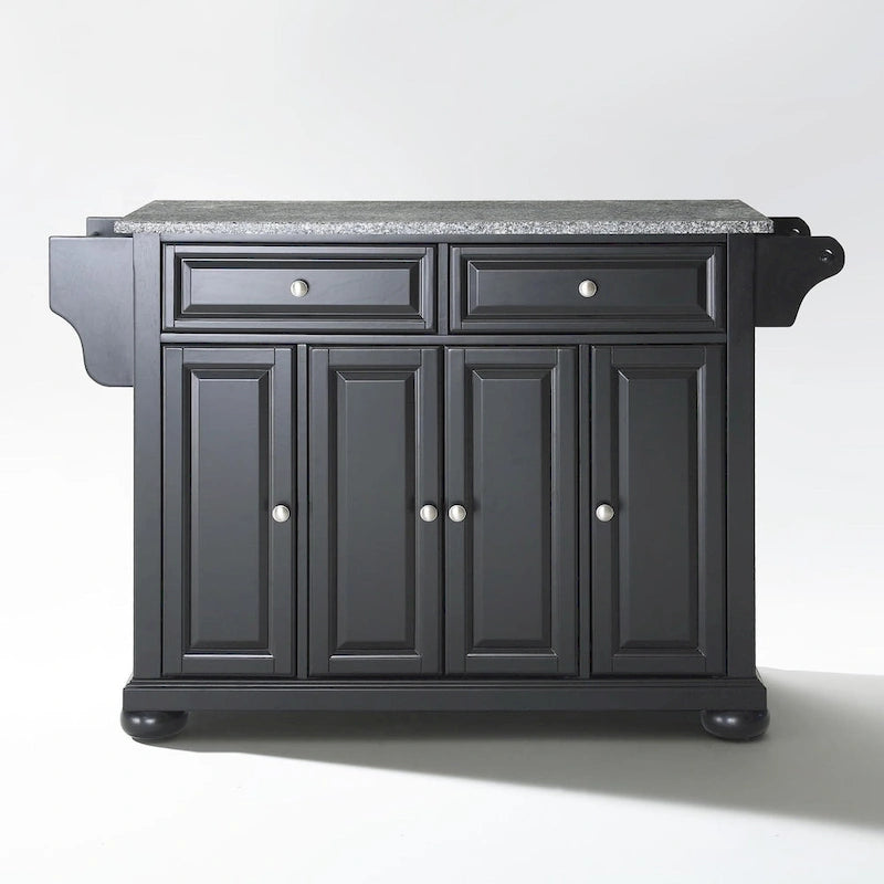 Solid Granite Top Kitchen Island in Black Finish - 51.5"W x 18"D x 34"H